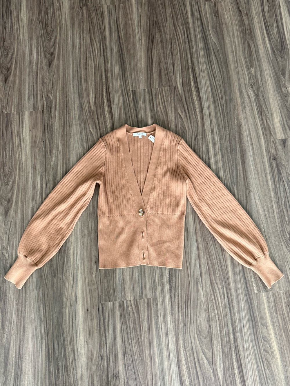 Madewell Peach V-Neck Ribbed Balloon-Sleeve Cardigan
